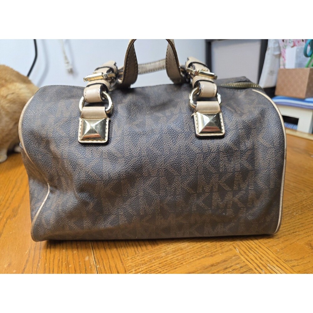 Michael Kors Grayson Large Satchel Bag Purse Duffel Brown Logo *FAIR*